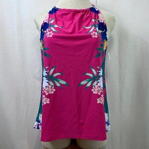 Cacique Pink Multi-Color Floral High Neck No-Wire Tankini Top Sz 18